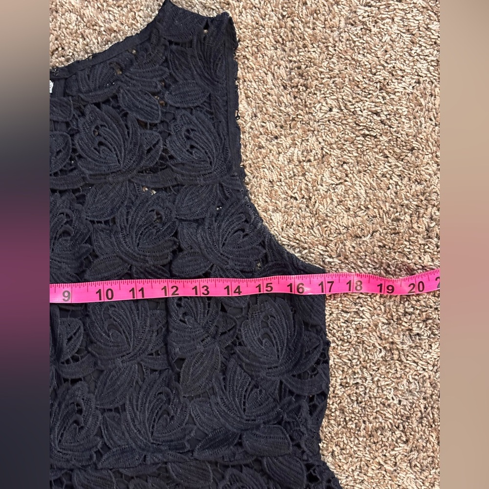 LOFT Petite Navy Lace Sheath Dress Sleeveless Floral Crochet Elegant Size 8P - Picture 6 of 12